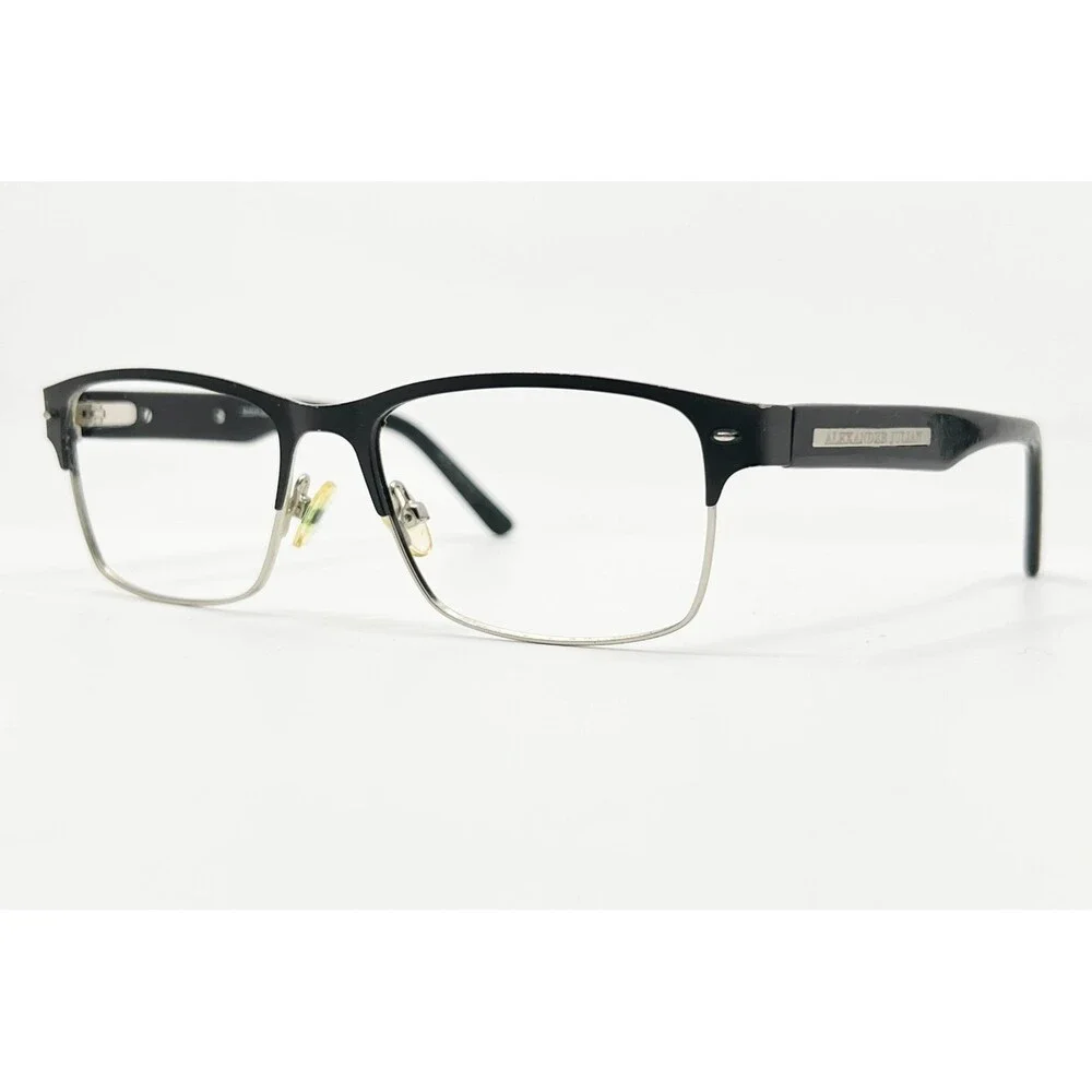 Alexander Julian Eyeglass Frames Mens Black Silver Rectangular 52-16-140